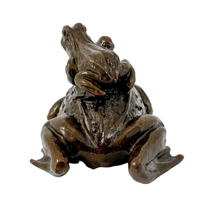 Japanese bronze group sculpture of a frog and baby frog on its back