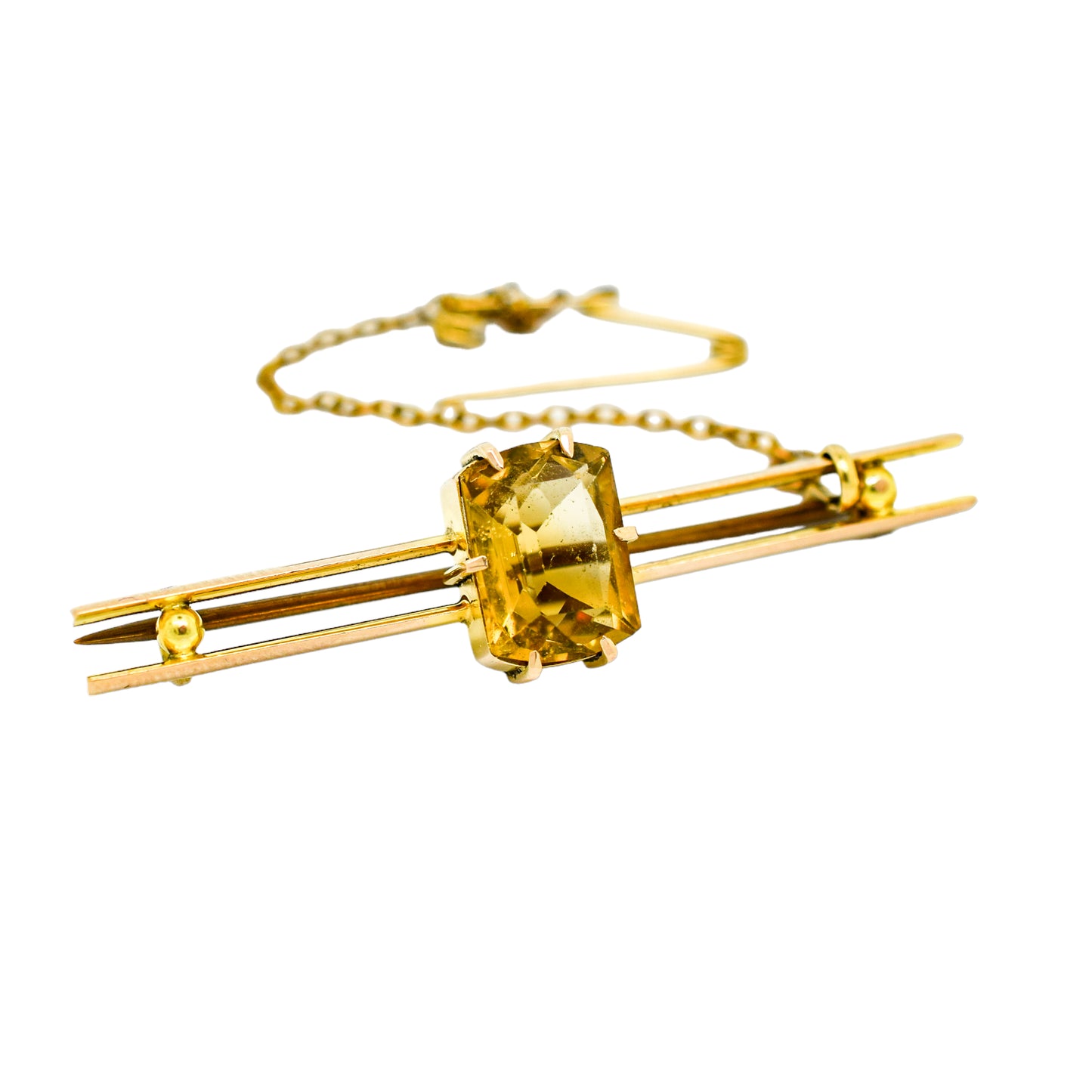 Victorian 3ct citrine 9ct yellow gold double bar brooch / tie pin