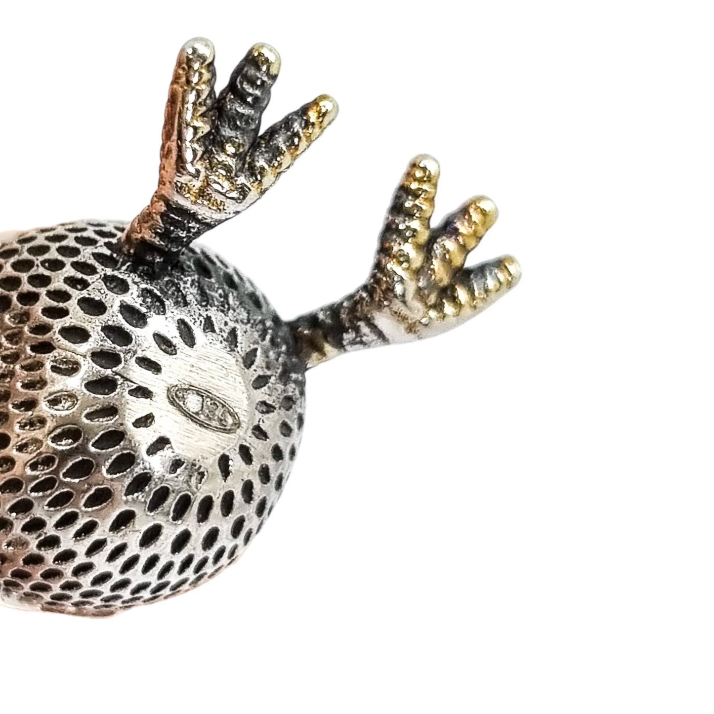 Russian 84 silver gilt egg chick hatching pendant with ruby eyes
