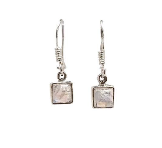Sterling silver square moonstone drop dangle earrings