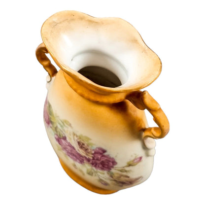 Art Nouveau Bohemian two-handled single-flower porcelain vase decorated with roses