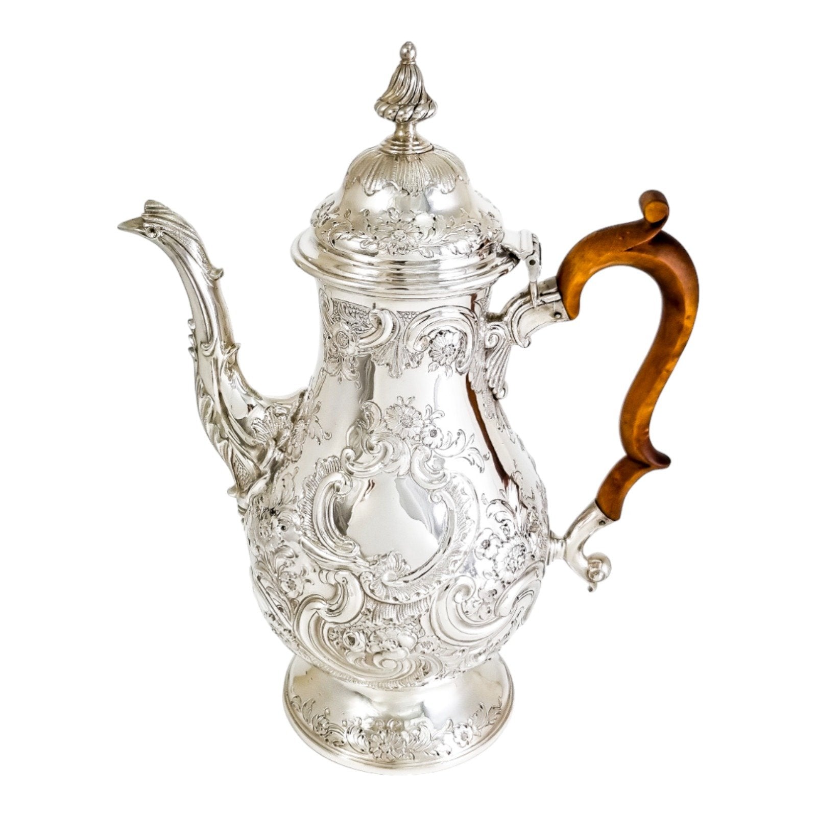 George III sterling silver pear-shaped Rococo coffeepot, 1767