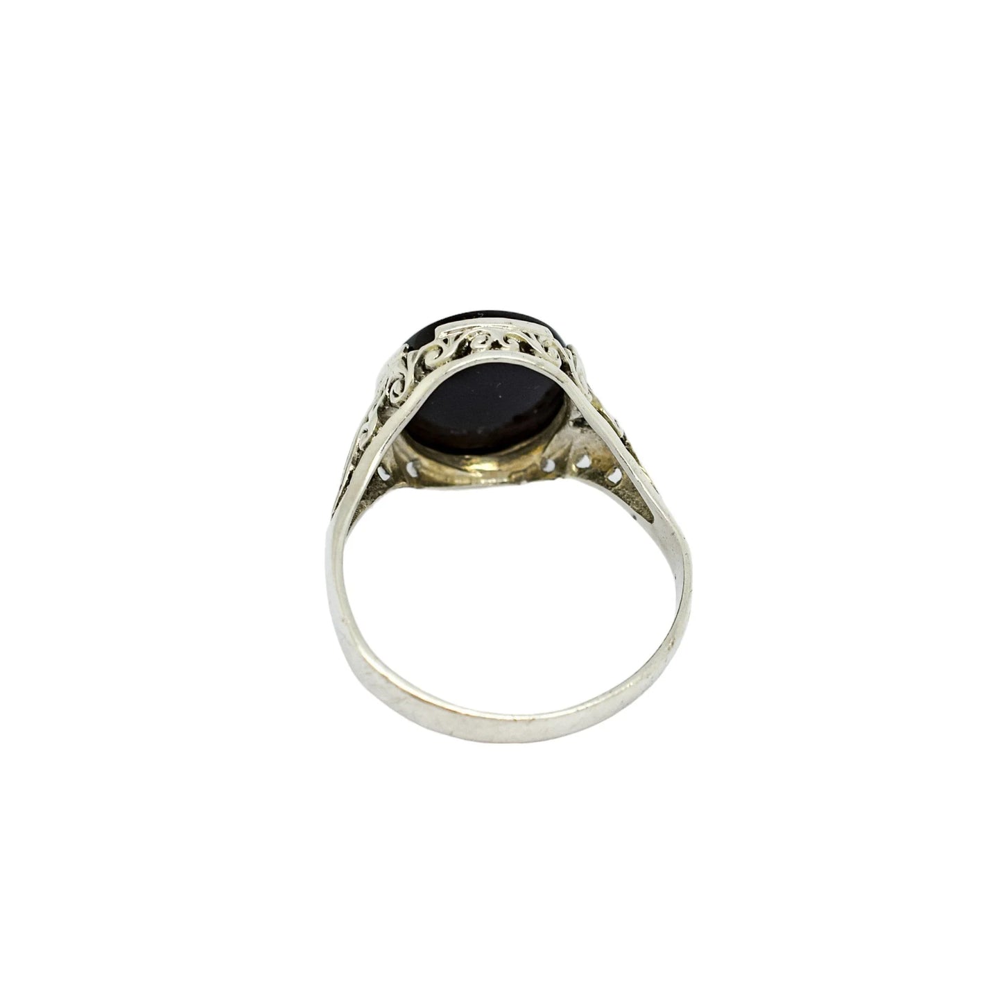 Art Deco sterling silver jet black onyx men’s signet ring, size U ½