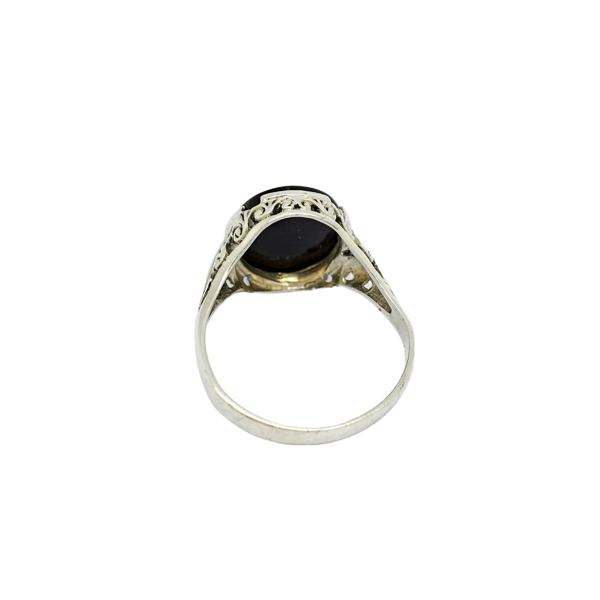 Art Deco sterling silver jet black onyx men’s signet ring, size U ½