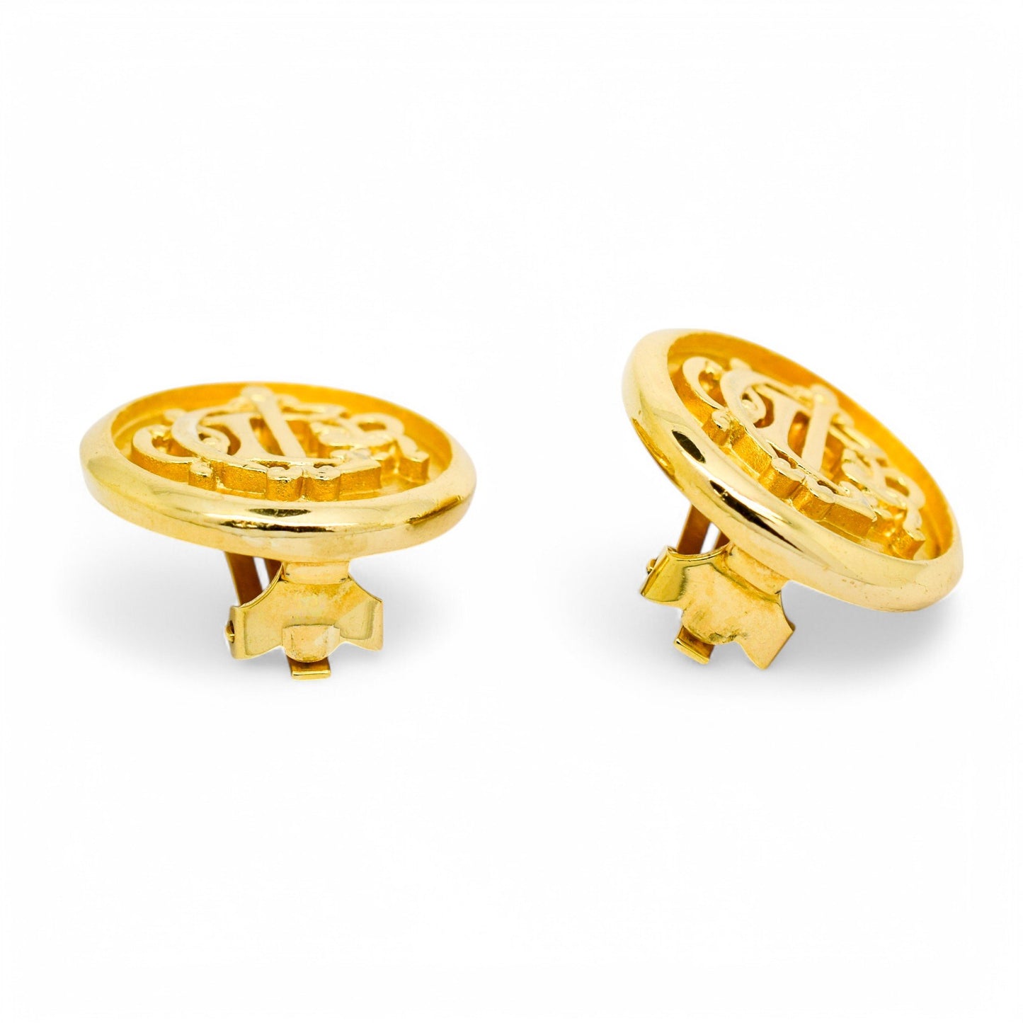 Boxed vintage Christian Dior 1980's insignia initial monogram logo round clip on earrings