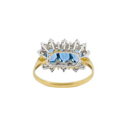 Vintage 1980's three-stone blue topaz cluster ring, 9ct yellow gold, size K 1/2