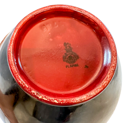 Art Deco pair red flambe porcelain urns, Charles Noke for Royal Doulton