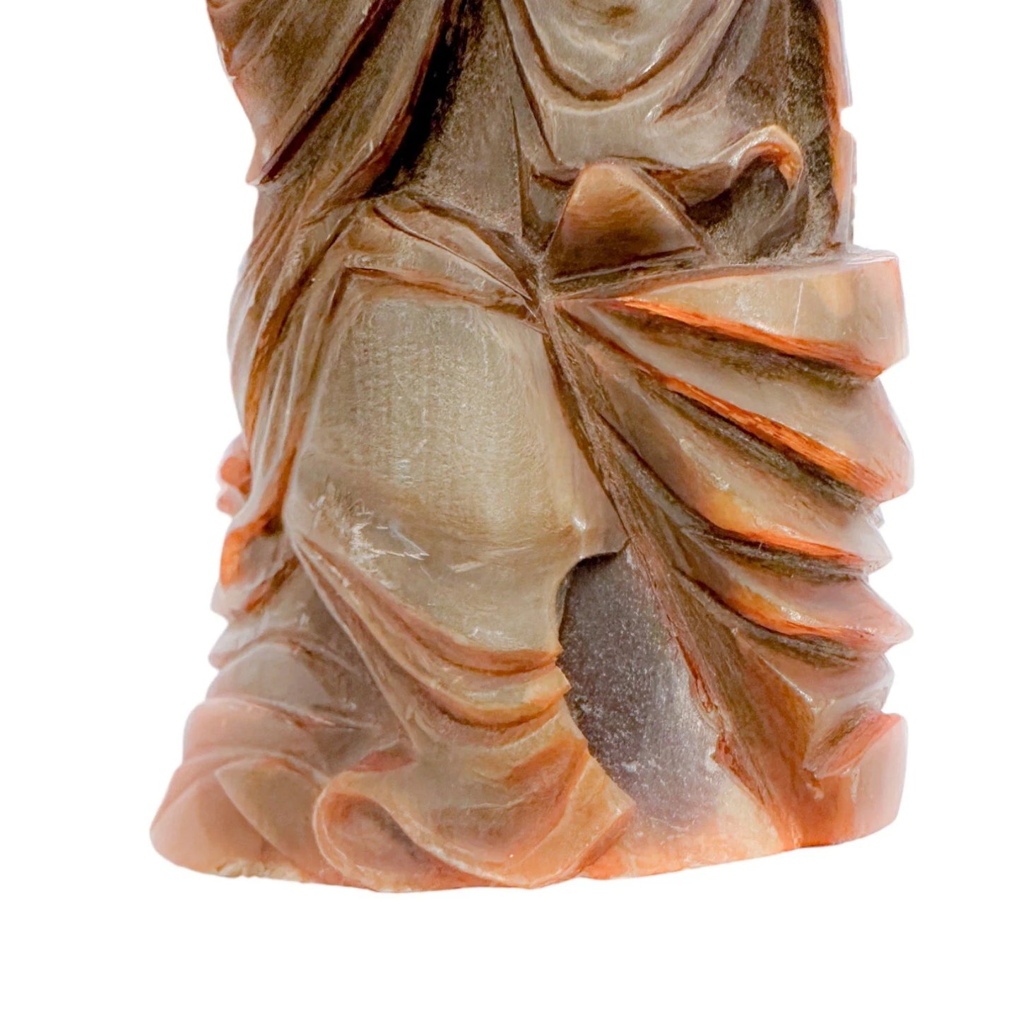 Antique Chinese pair of Immortals / Deities carved in buffalo horn, holding a staff and a lotus flower