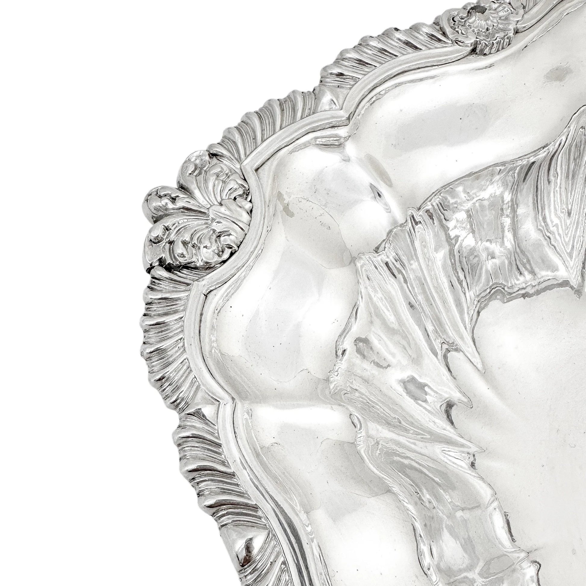 George III Old Sheffield plate large fluted basket with sterling aristocratic stag family crest