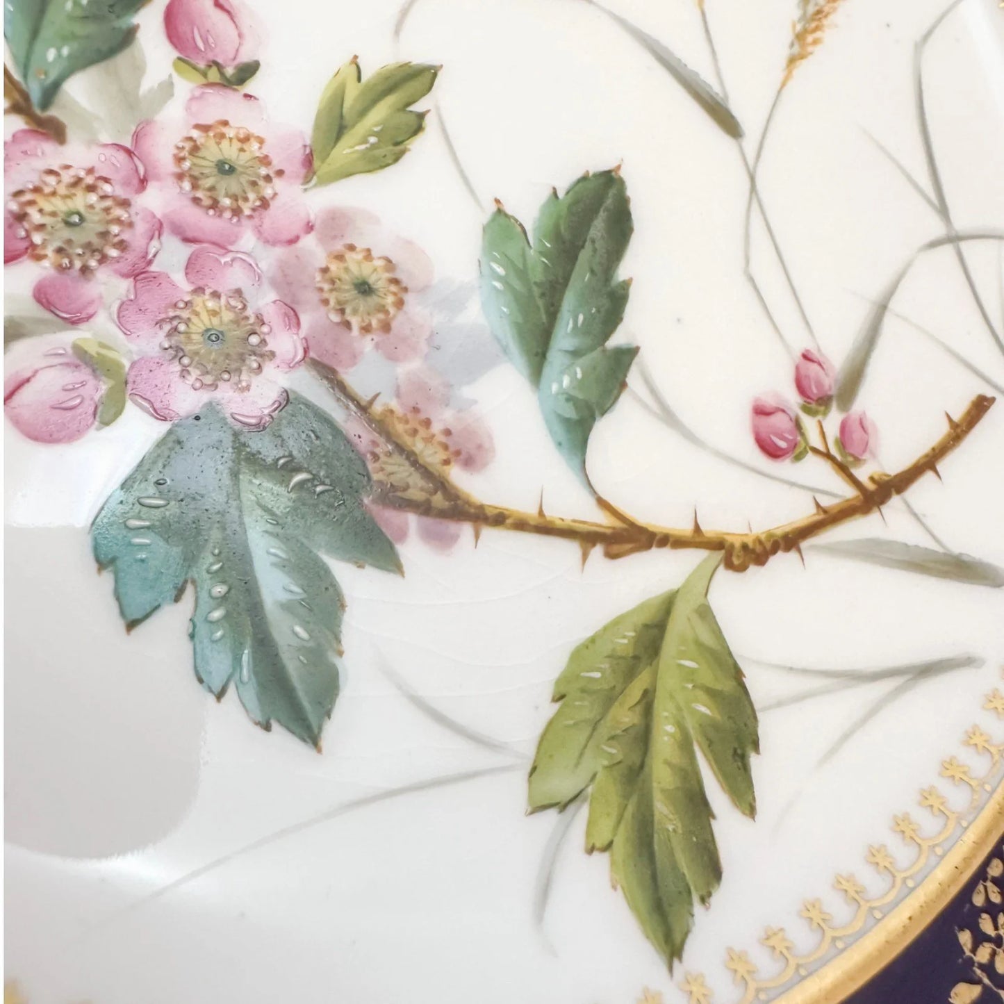 Aesthetic Movement octagonal Wedgwood porcelain plate, gilt floral and bird design