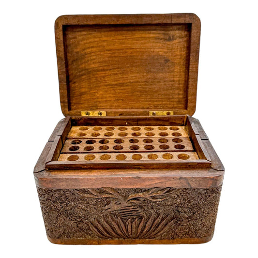 Antique Anglo-Indian carved sandalwood cigarette holder, dispensing box