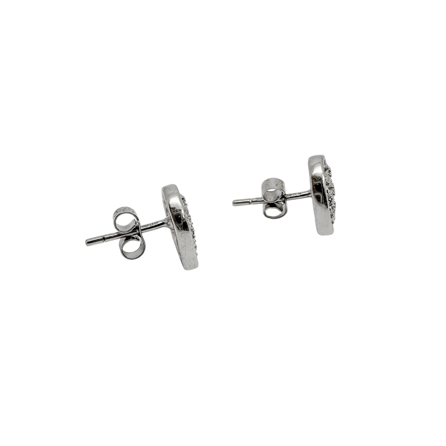 Vintage 9ct white gold openwork heart stud earrings with beaded design