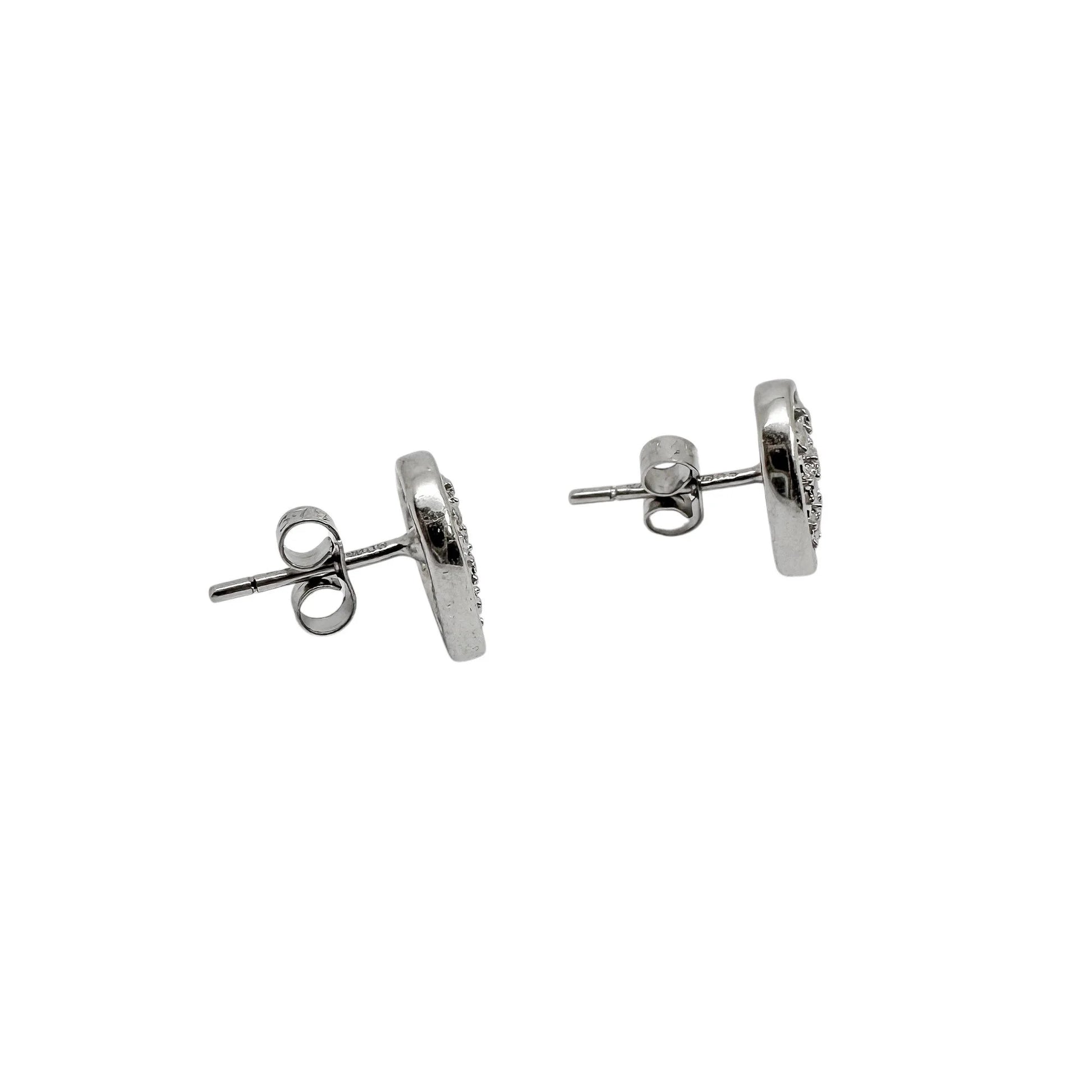 Vintage 9ct white gold openwork heart stud earrings with beaded design