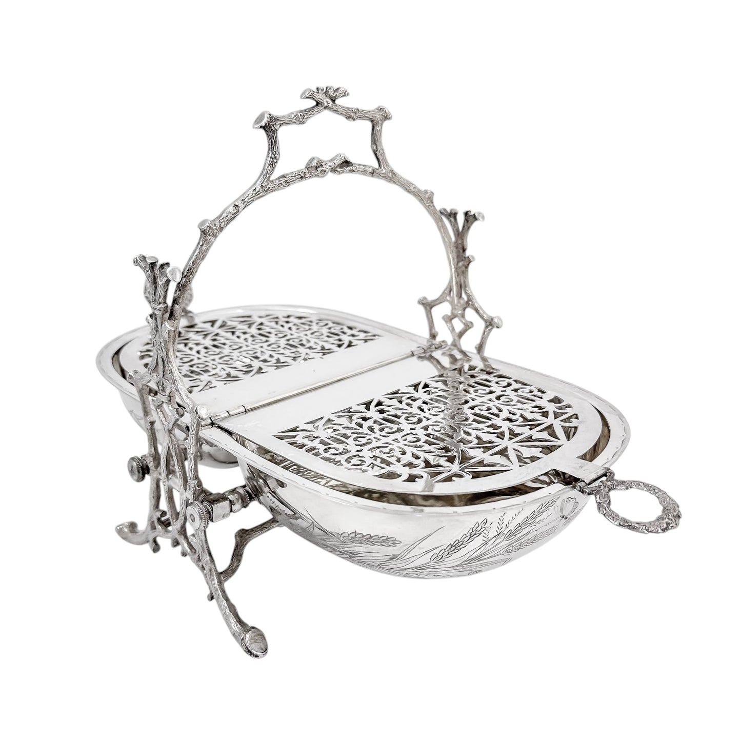 Victorian silver-plated Aesthetic folding biscuit box, Staniforth Fenton