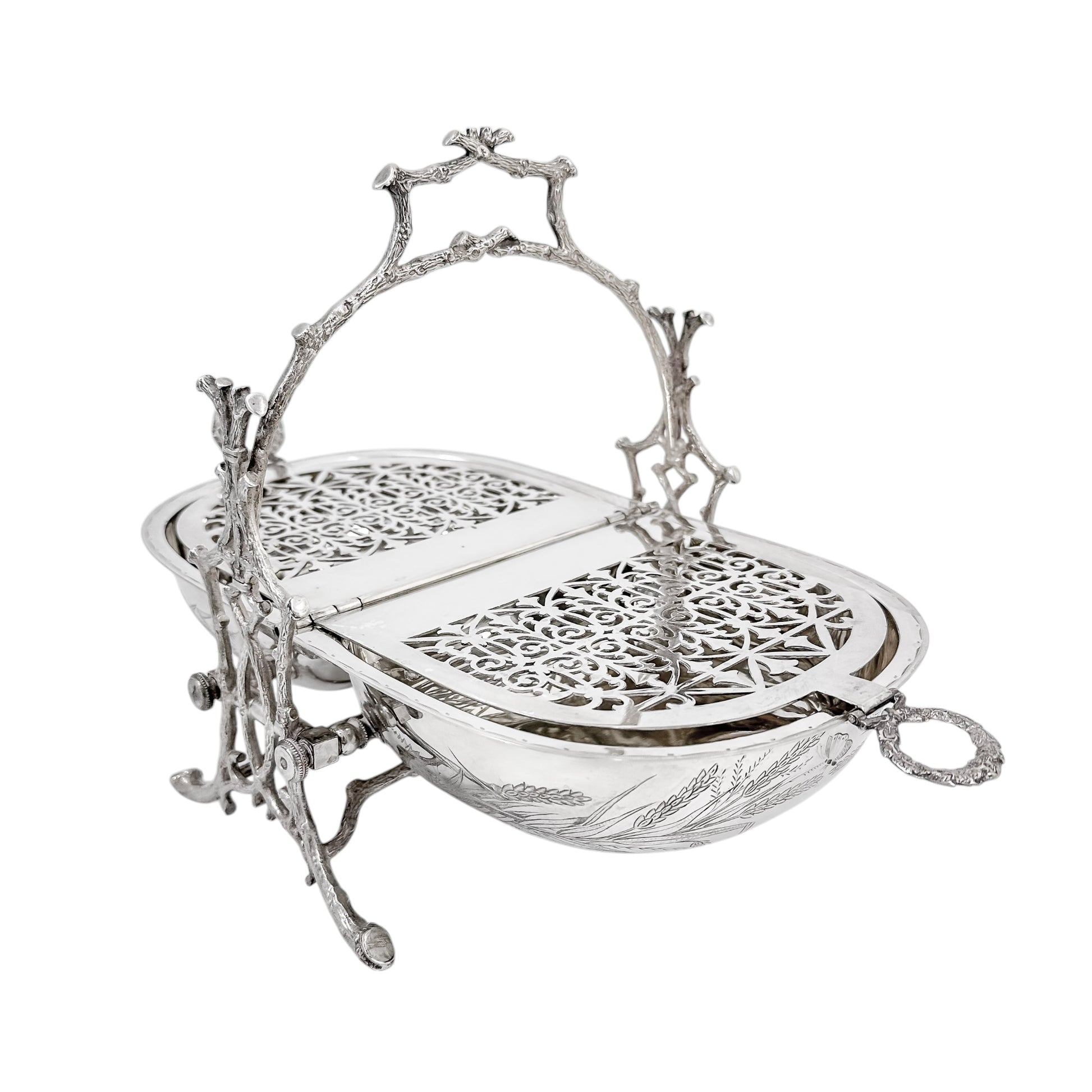 Victorian silver-plated Aesthetic folding biscuit box, Staniforth Fenton