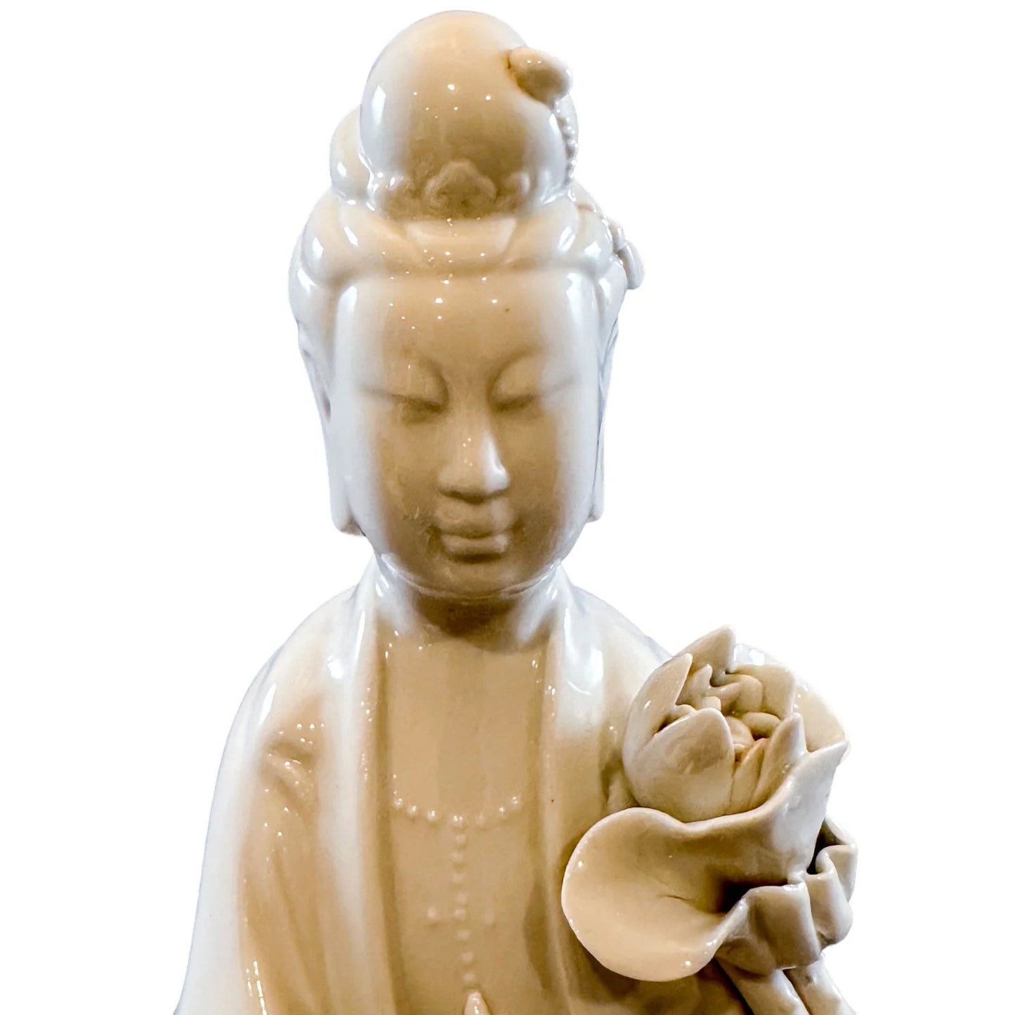 Blanc de Chine porcelain figurine of "Quan Yin on Lotus Blossom"
