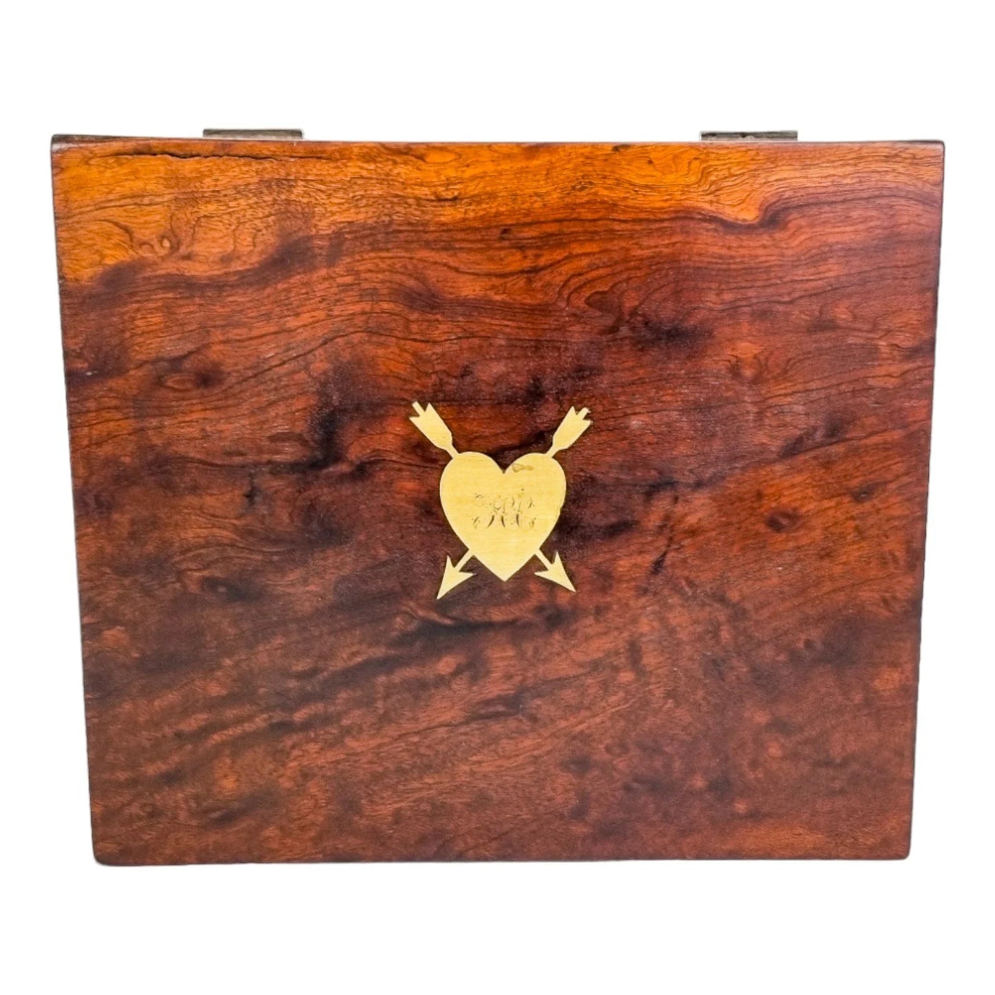 Romantic Victorian rosewood sewing / jewellery storage box with heart cartouche