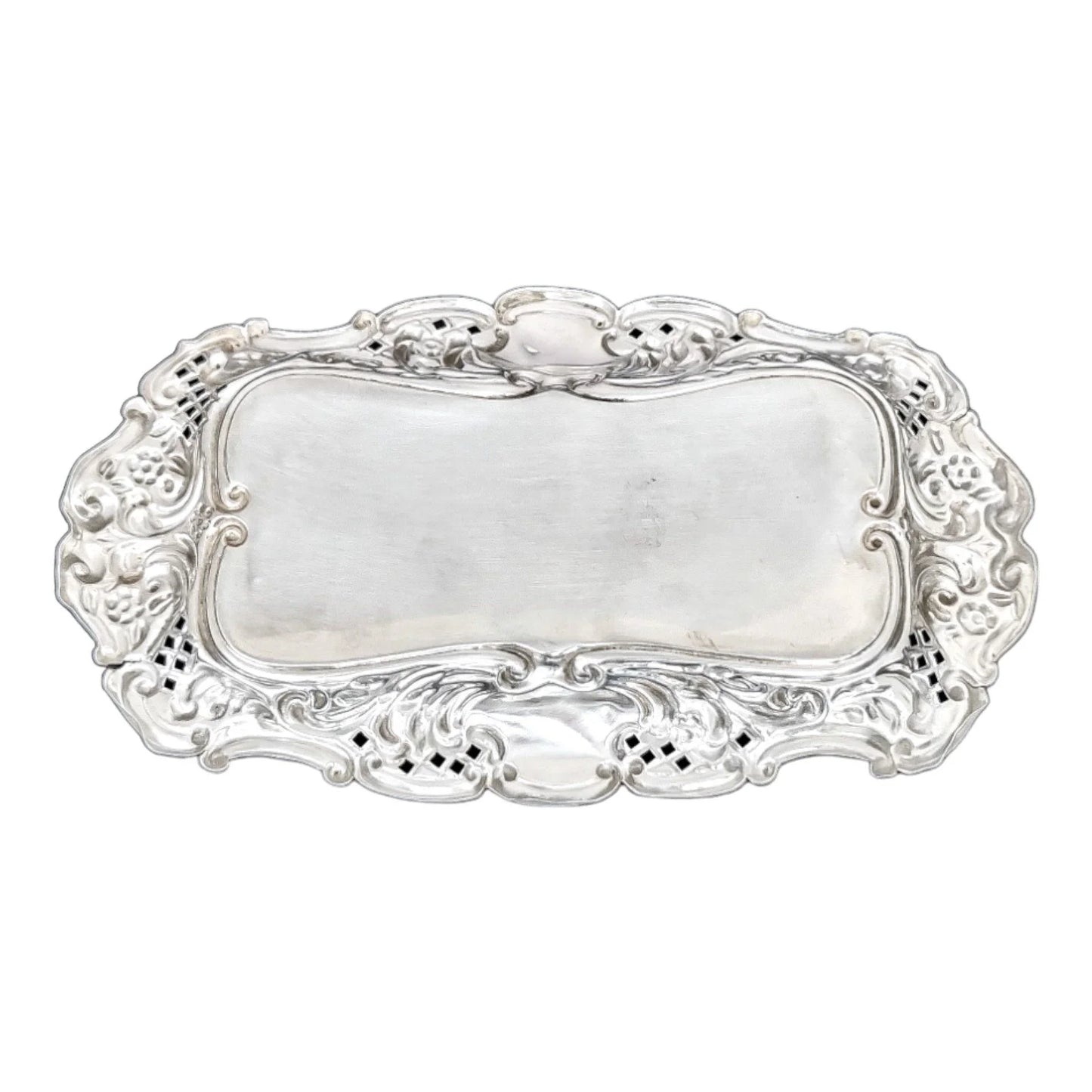 Edwardian sterling silver large pin dish / dressing table tray / vide poche
