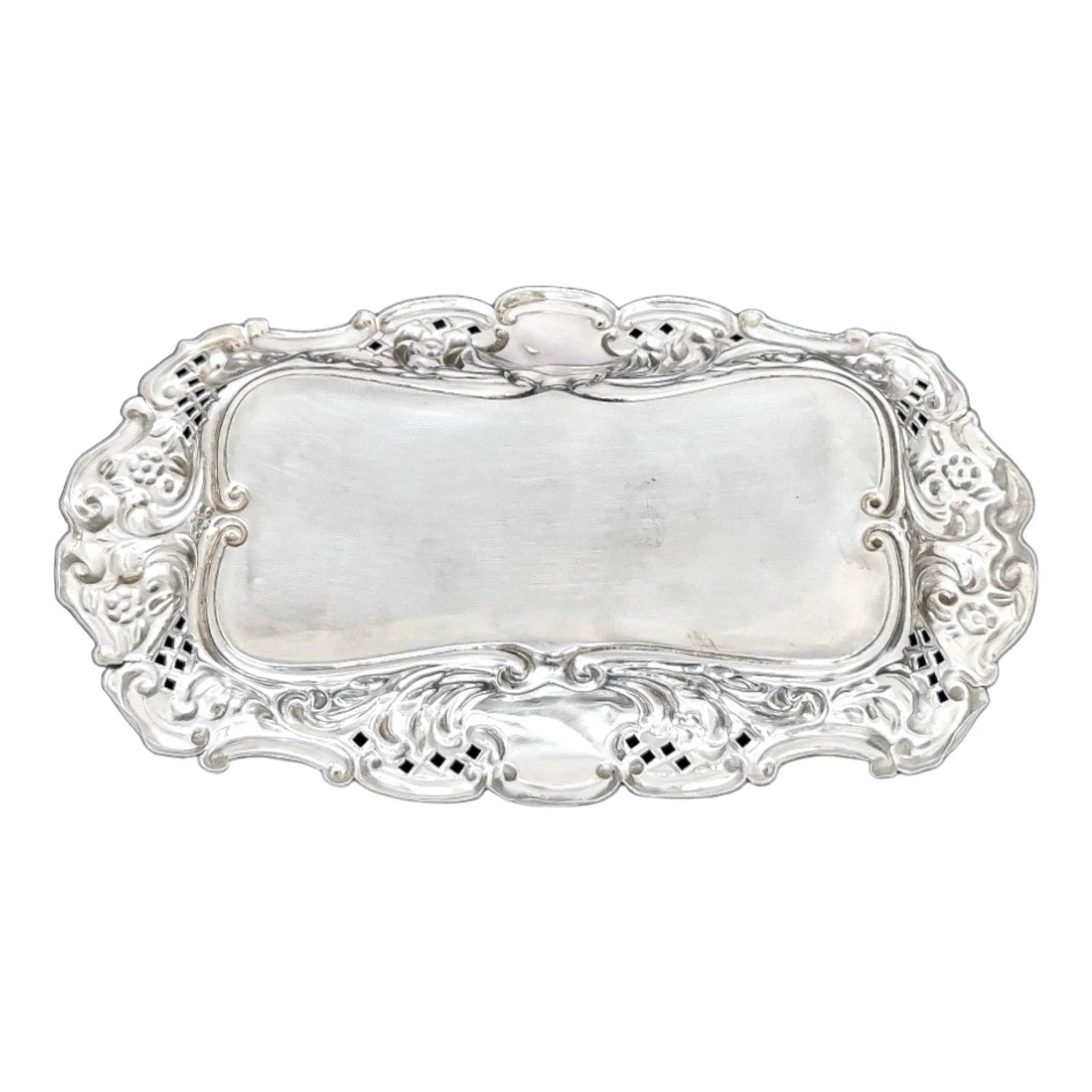 Edwardian sterling silver large pin dish / dressing table tray / vide poche