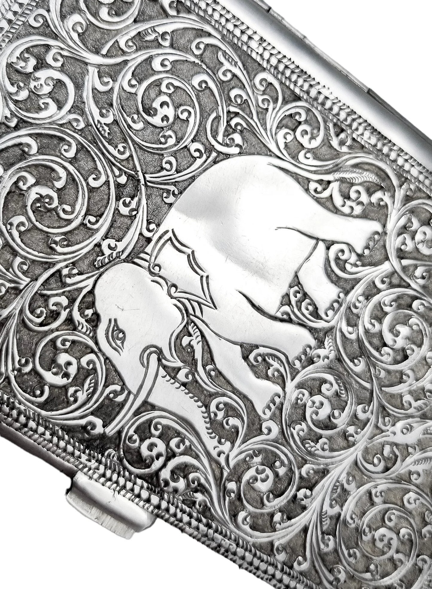 19th century Anglo-Indian Kutch silver cigarette case with animal design