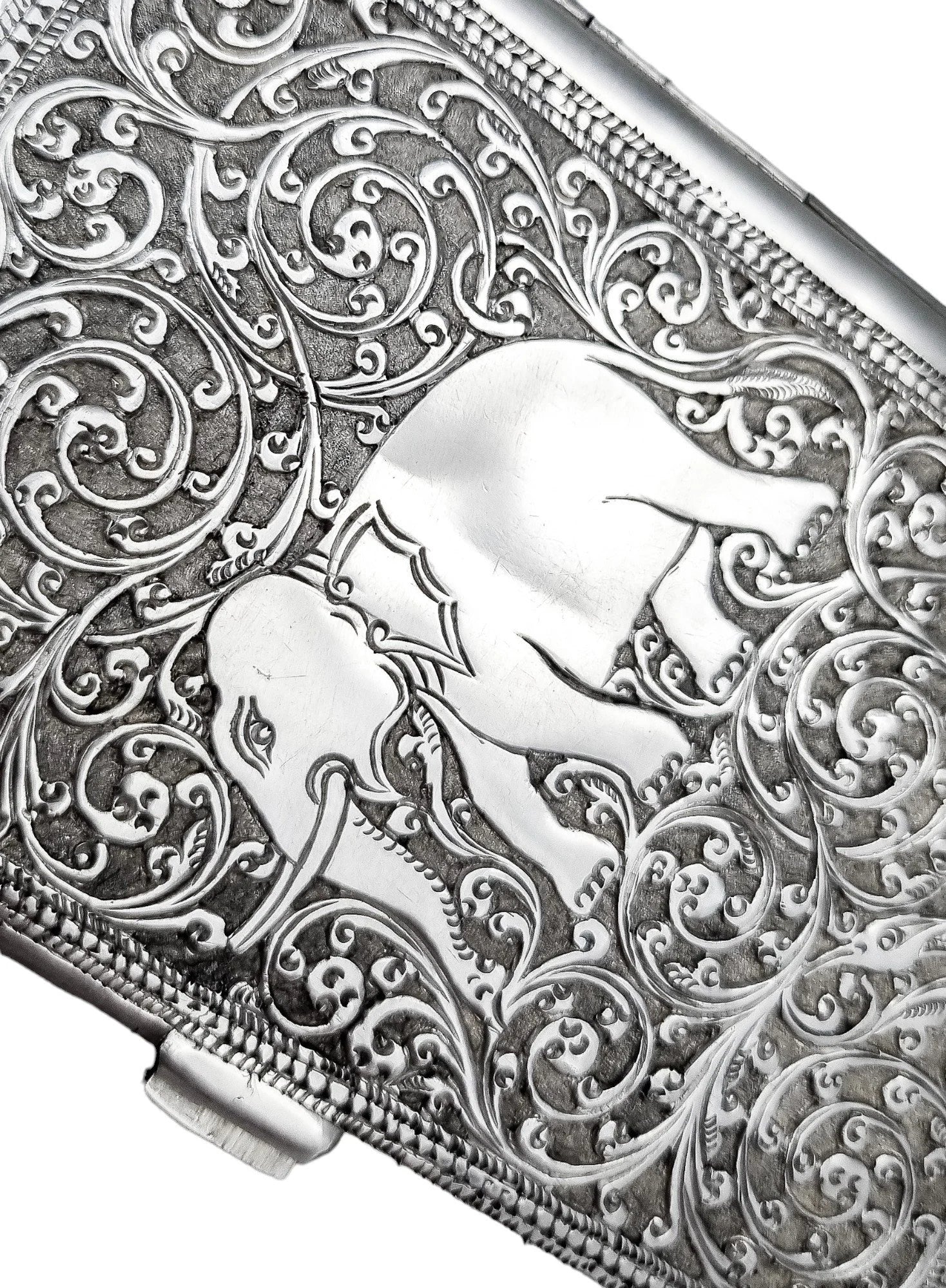 19th century Anglo-Indian Kutch silver cigarette case with animal design