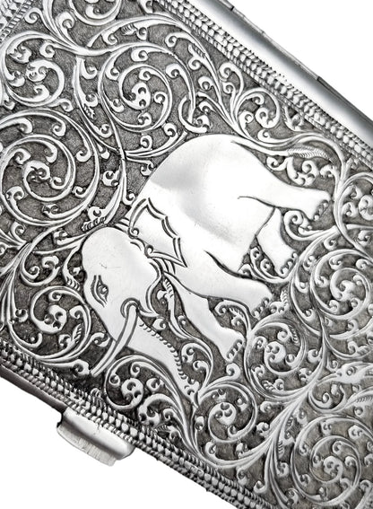 19th century Anglo-Indian Kutch silver cigarette case with animal design