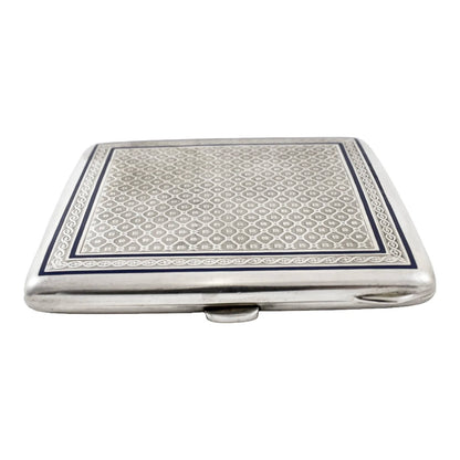 German Art Deco Louis Kuppenheim gilt, silver and enamel engine-turned cigarette case
