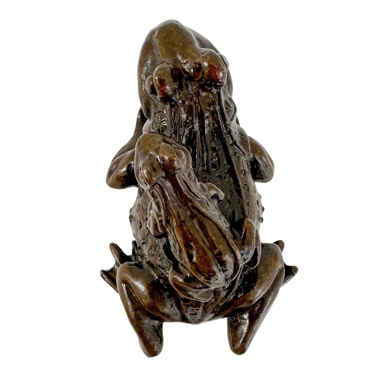 Japanese bronze group sculpture of a frog and baby frog on its back