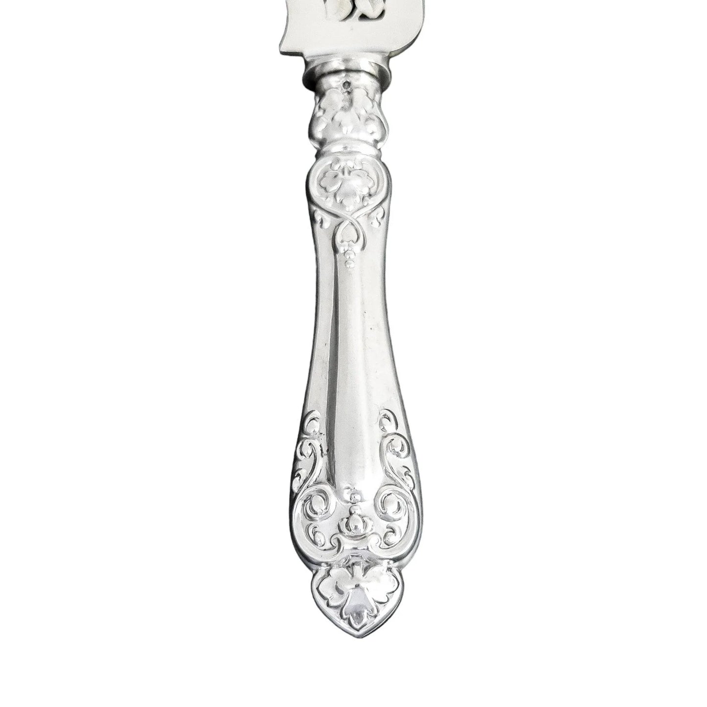 Cased Victorian sterling silver fish serving set with putto, lilies and dolphins, 1858