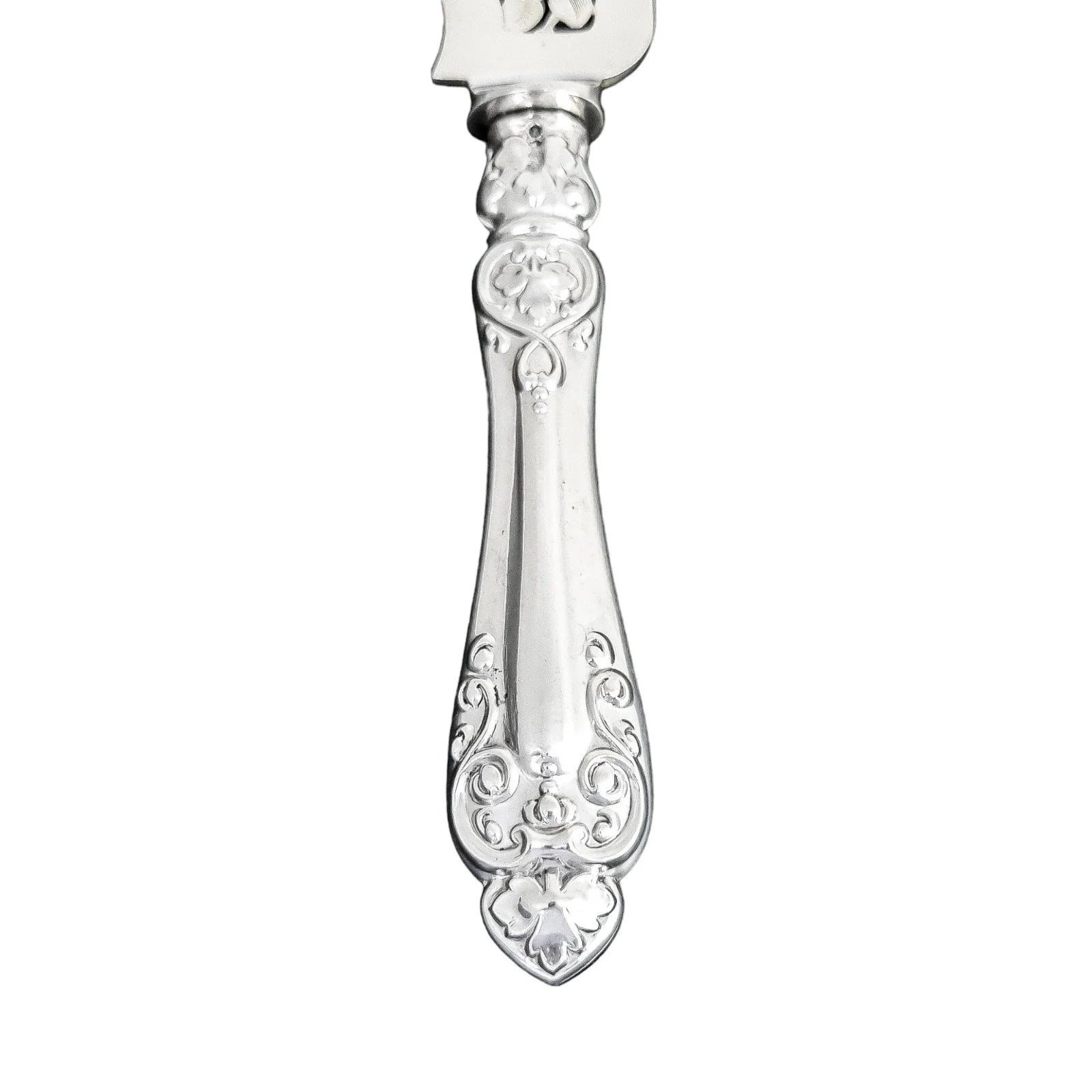Cased Victorian sterling silver fish serving set with putto, lilies and dolphins, 1858