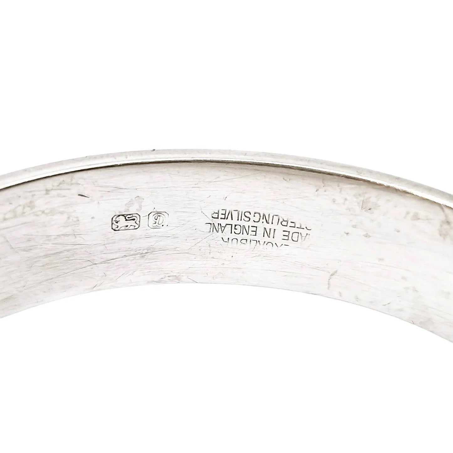 Vintage sterling silver cuff bangle bracelet fully engraved with scrolls and leaves
