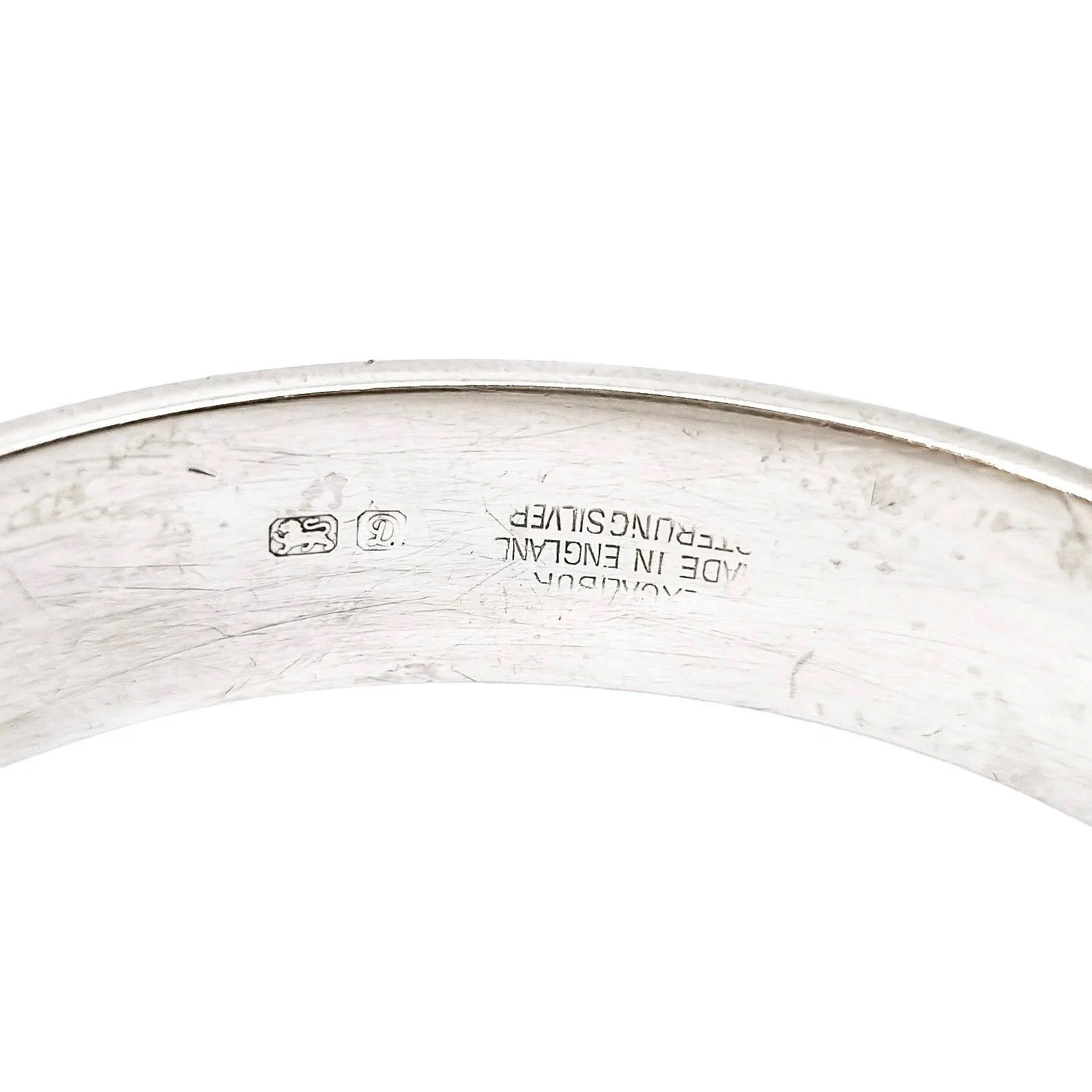 Vintage sterling silver cuff bangle bracelet fully engraved with scrolls and leaves