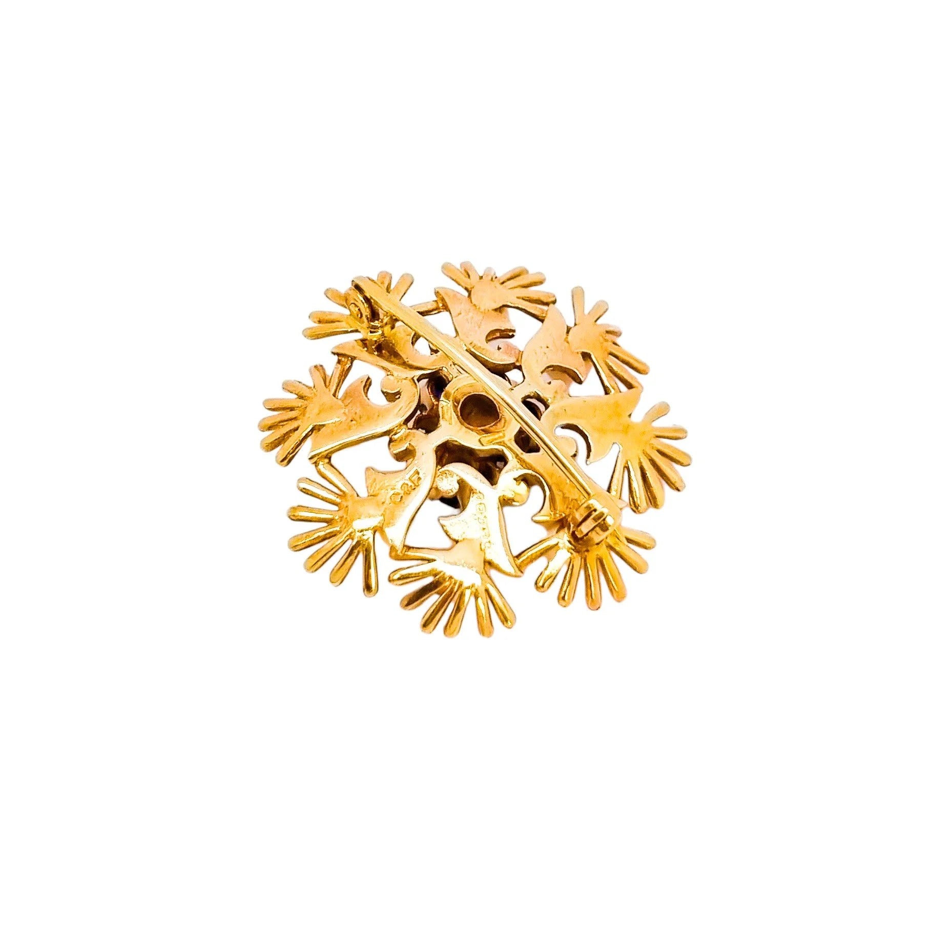 Cropp & Farr 1960’s floral cluster 9ct gold brooch set with sapphires and pearls