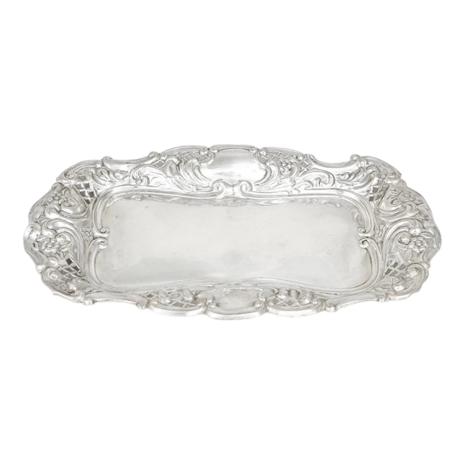 Edwardian sterling silver large pin dish / dressing table tray / vide poche