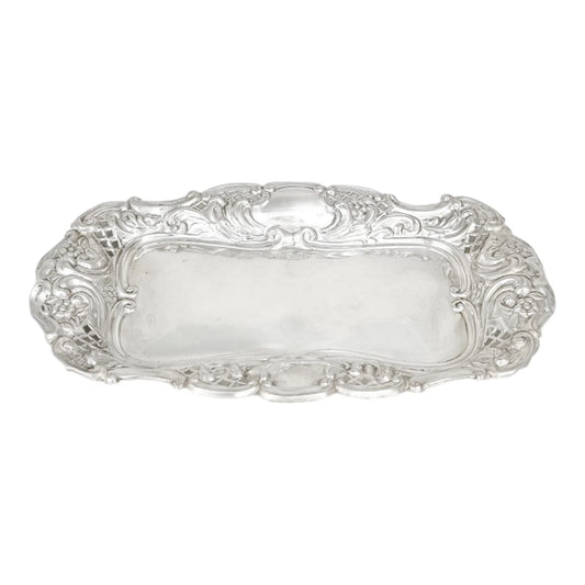 Edwardian sterling silver large pin dish / dressing table tray / vide poche