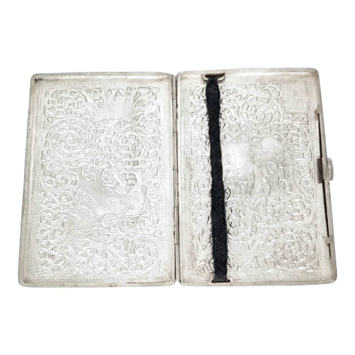 19th century Anglo-Indian Kutch silver cigarette case with animal design