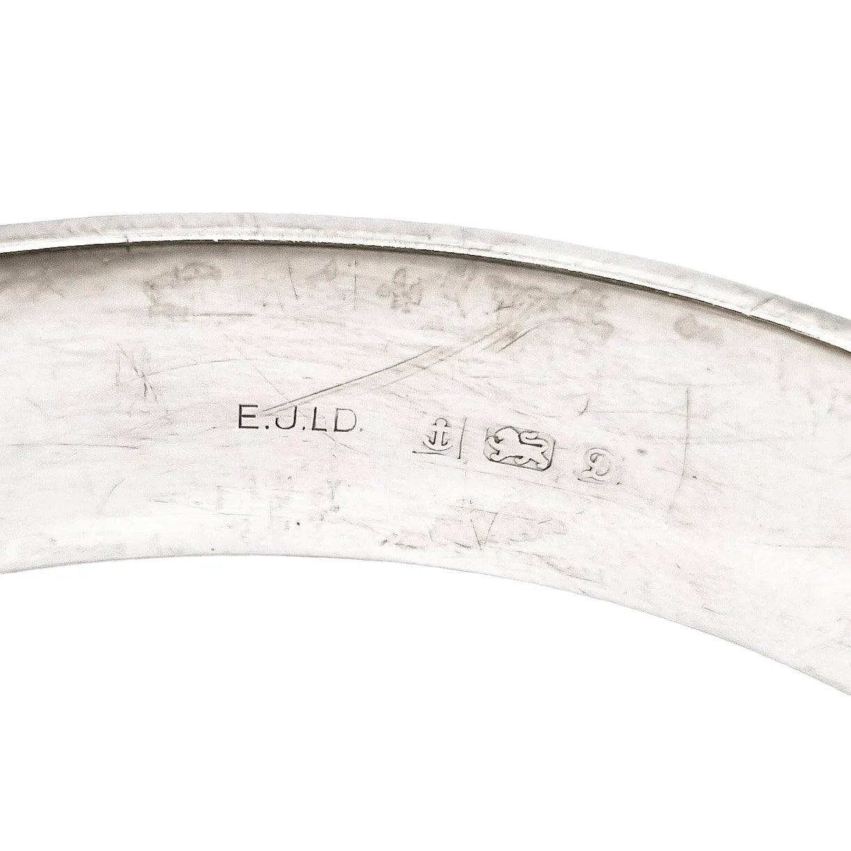 Vintage sterling silver cuff bangle bracelet fully engraved with scrolls and leaves