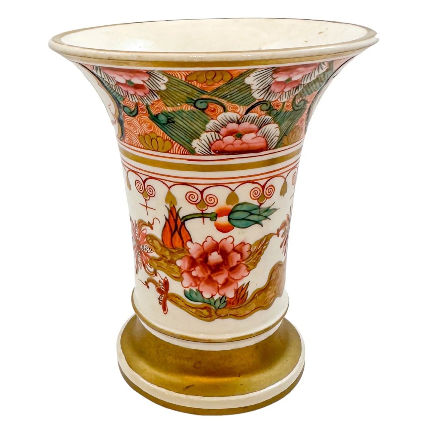 George III Spode porcelain Imari matchpot, pink peonies design