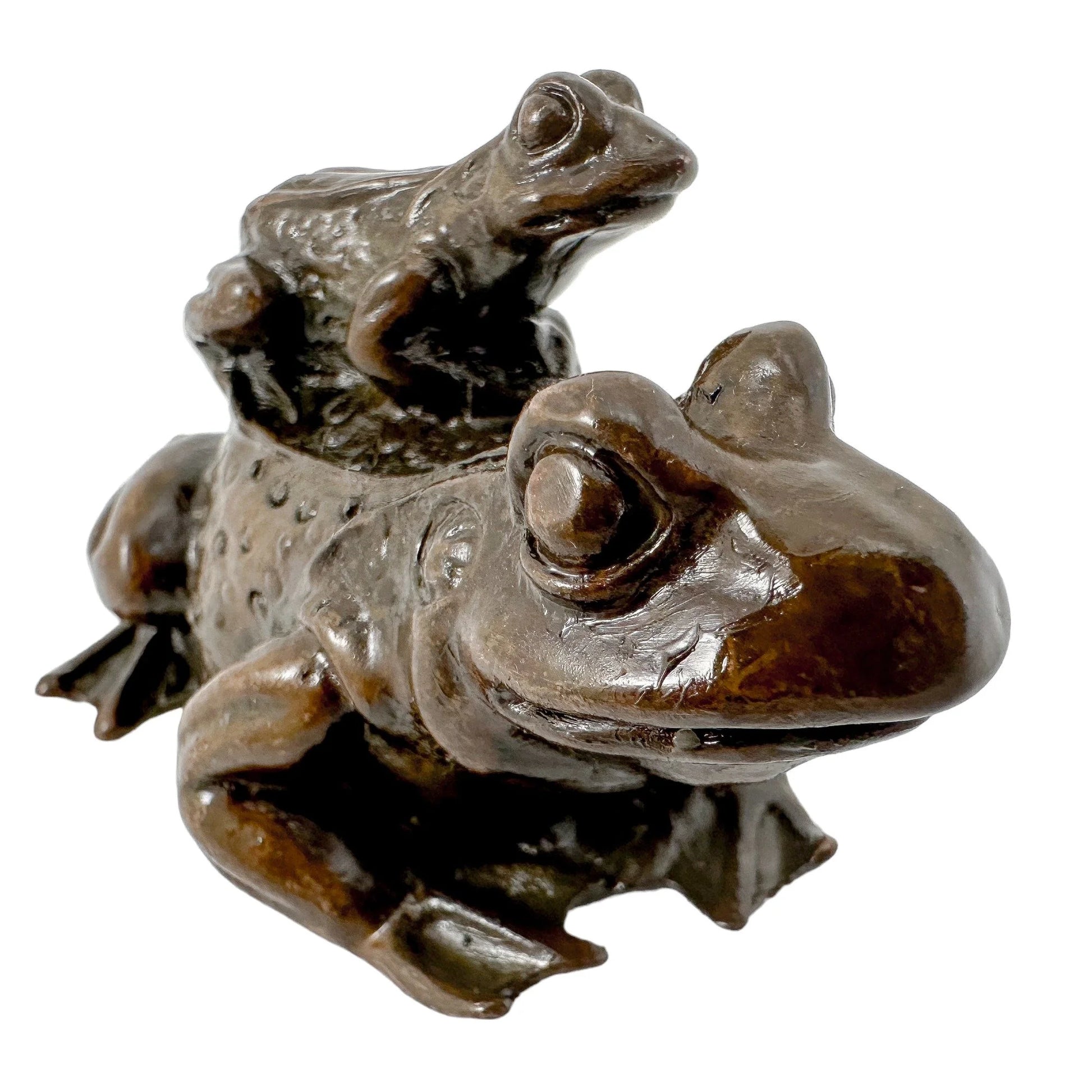Japanese bronze group sculpture of a frog and baby frog on its back