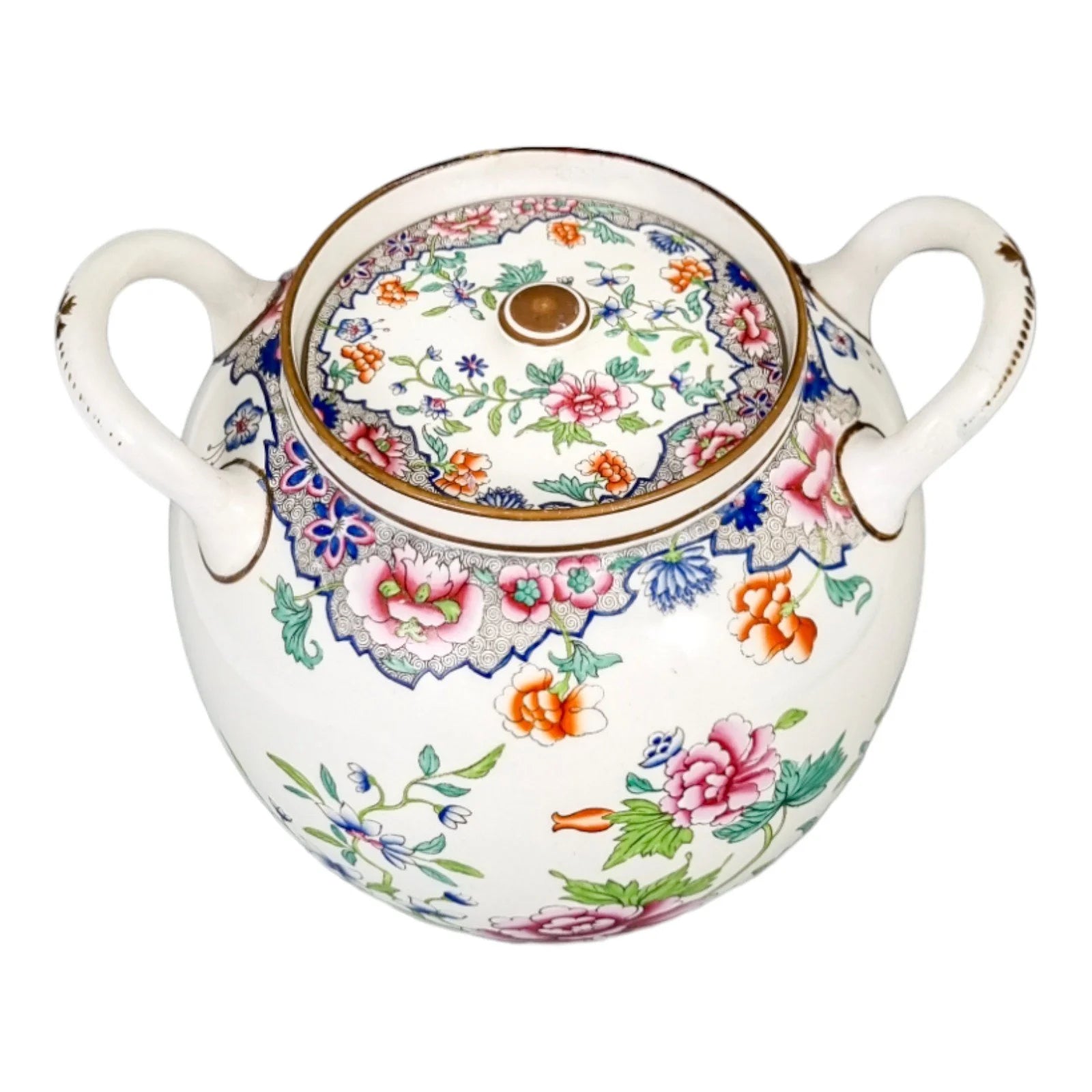 1820's Spode porcelain Famille rose creamware large barrel scent jar, pattern 3184