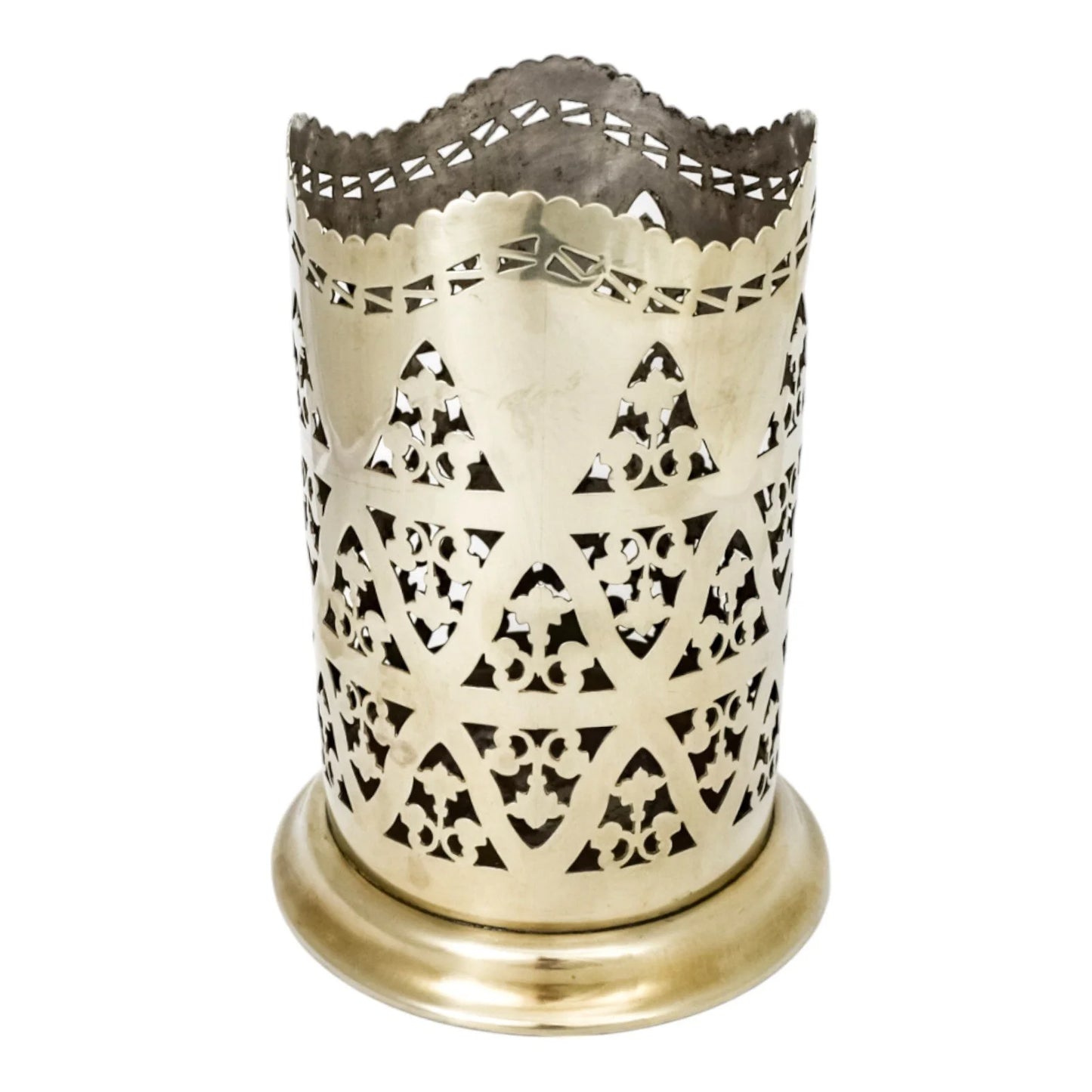 Large silver plated Art Nouveau tall bottle coaster with fluted rim and pierced body