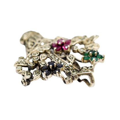 Giardinetti sterling silver floral basket brooch/pendant with rubies, emeralds, spinel