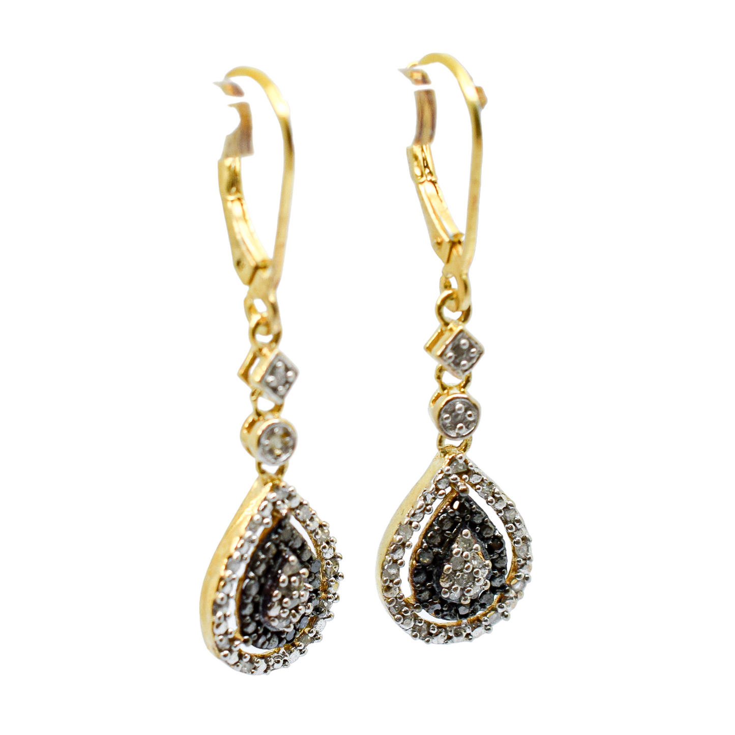 Vintage diamond cluster teardrop earrings in vermeil sterling silver