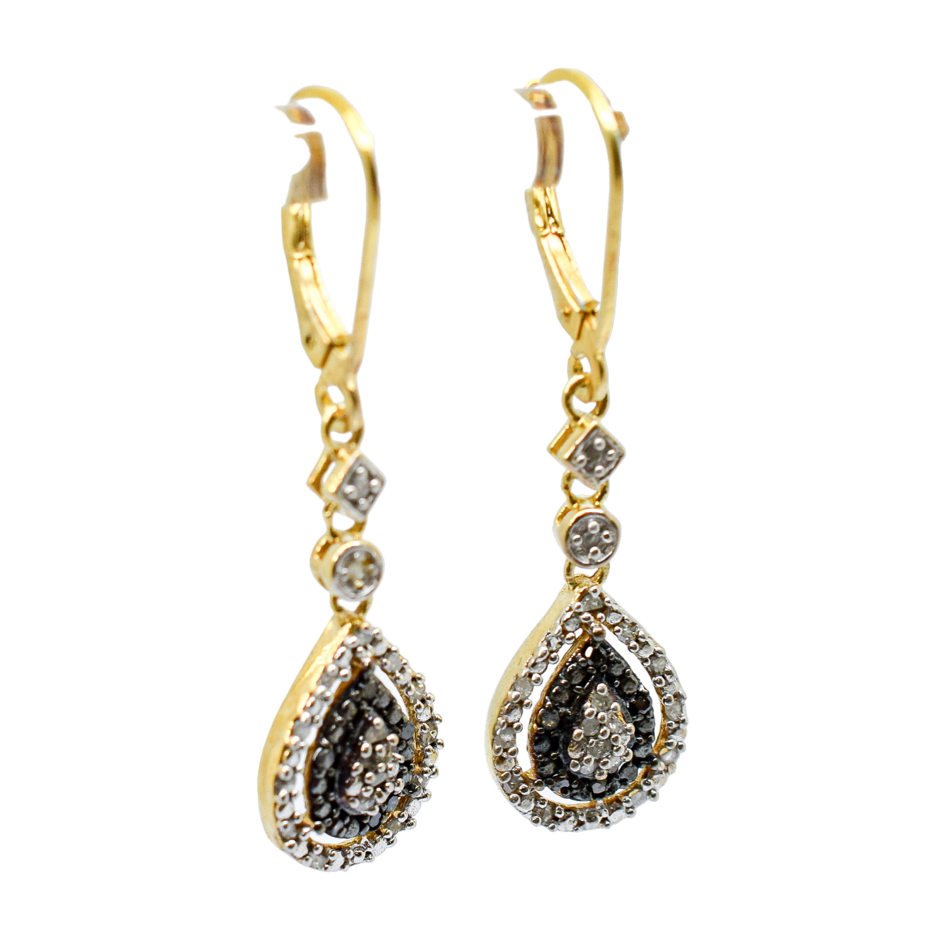 Vintage diamond cluster teardrop earrings in vermeil sterling silver