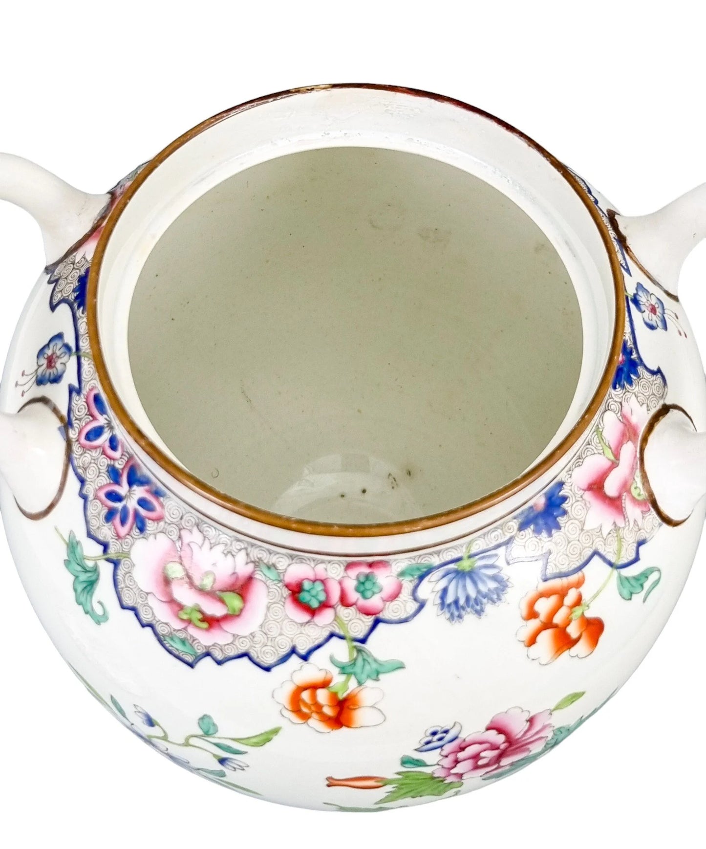 1820's Spode porcelain Famille rose creamware large barrel scent jar, pattern 3184