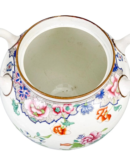 1820's Spode porcelain Famille rose creamware large barrel scent jar, pattern 3184