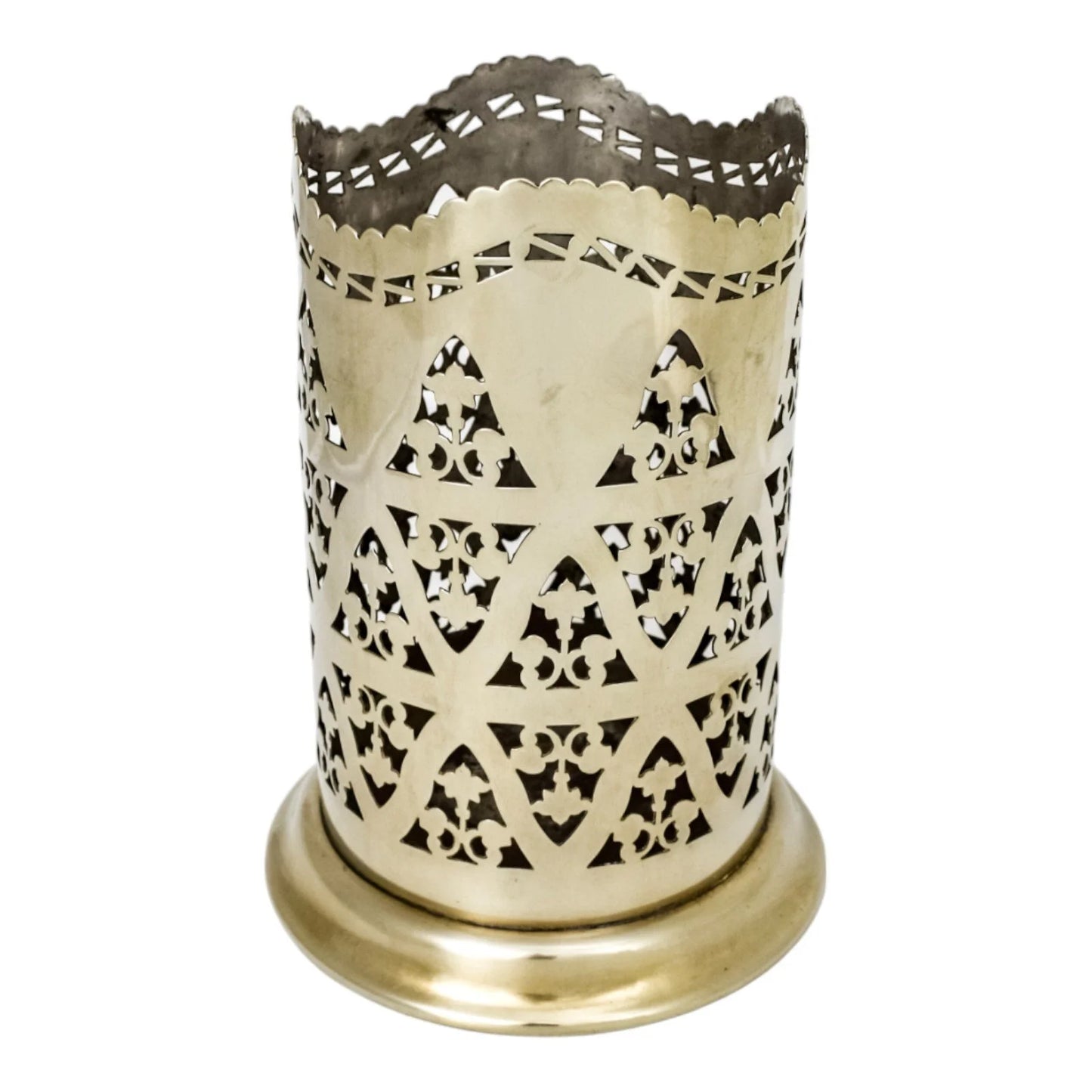 Large silver plated Art Nouveau tall bottle coaster with fluted rim and pierced body