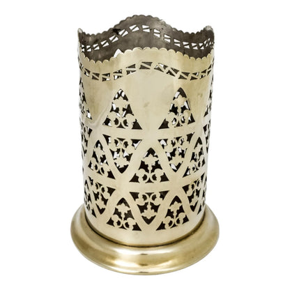 Large silver plated Art Nouveau tall bottle coaster with fluted rim and pierced body