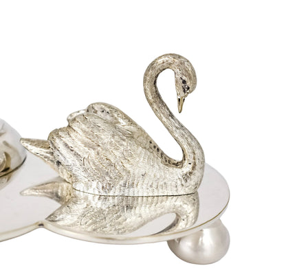 Victorian Mappin & Webb glass celery vase engraved with ferns on silver plated swan stand