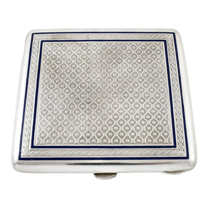 German Art Deco Louis Kuppenheim gilt, silver and enamel engine-turned cigarette case